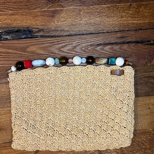Raffia Natural Color Women's Hand Bag, Straw Knitted Raffia Bag, Wicker Summer Bag, Handmade Gift, Women's Small Raffia Beige Hand Bag zdjęcie 9