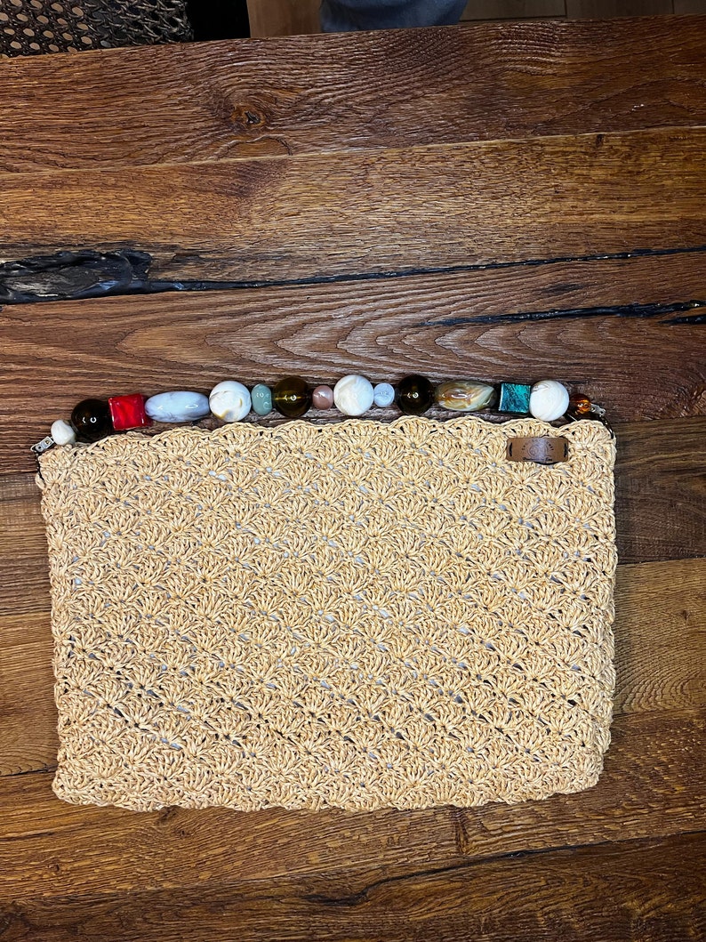 Raffia Natural Color Women's Hand Bag, Straw Knitted Raffia Bag, Wicker Summer Bag, Handmade Gift, Women's Small Raffia Beige Hand Bag 画像 9