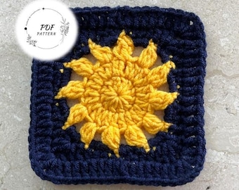 Sun Granny Square Crochet Pattern: Easy Sun Motif (PDF Digital Download