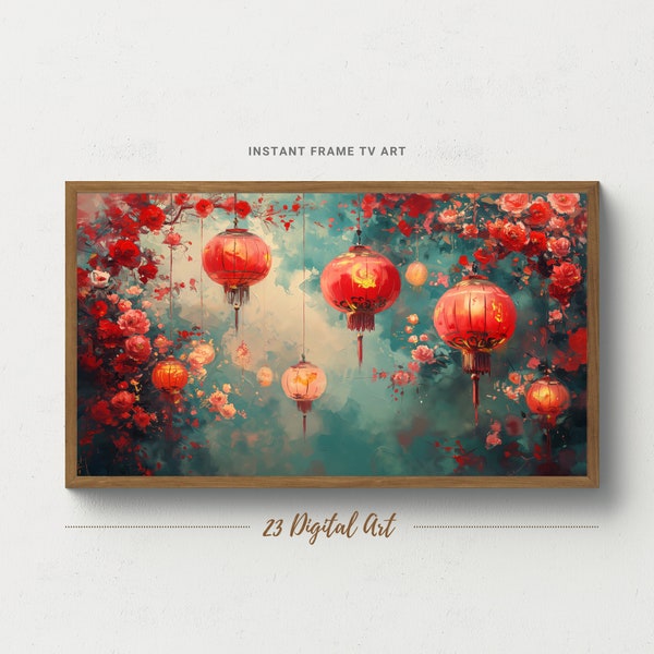 Frame TV art | Chinese New Year Frame TV |  A beautiful Lantern with Roses | Chinese New Year collection for frame TV art #033