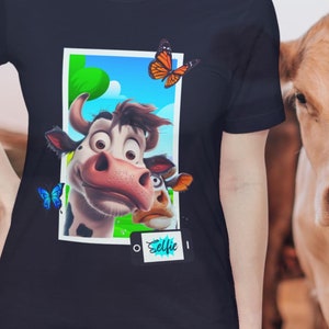Camiseta de dibujos animados de vaca selfie, camiseta de animales de granja, regalo para amantes de los animales, linda camiseta de vaca, ropa con temática de granja, linda camiseta de campo, vida en la granja, granja divertida