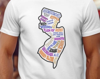 Camiseta con el mapa de la jerga de Nueva Jersey: Camiseta gráfica Garden State Pride