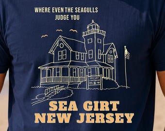 Koszulka z nadrukiem „Gdzie nawet mewy cię oceniają” z latarnią morską Seagirt New Jersey, Jersey Shore Pride