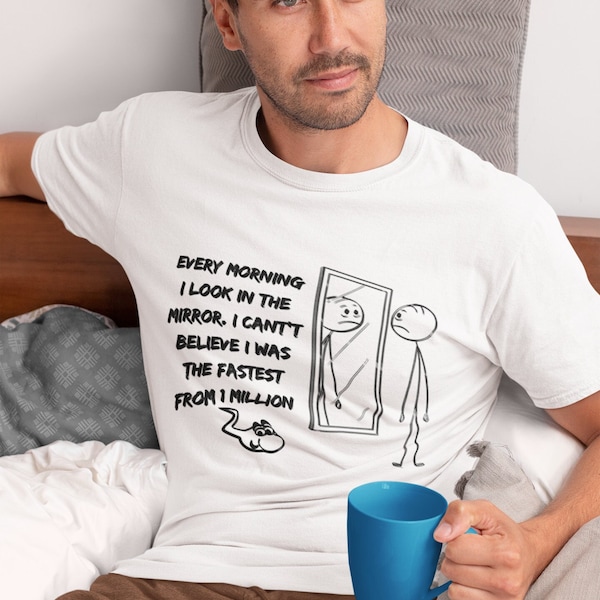 Funny Mirror Reflection Sperm Cartoon T-Shirt, Unisex Adult Humor Tee, Casual Comfy Cotton Shirt, Sarcastic Quote Top, Gift Idea