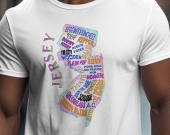 Camiseta con el mapa de la jerga de Nueva Jersey: Camiseta gráfica Garden State Pride