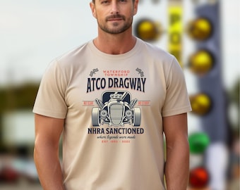 Camiseta y sudadera vintage de carreras NHRA de Atco Dragway, estilo vintage de Nueva Jersey, gráficos retro, orgullo de Nueva Jersey.