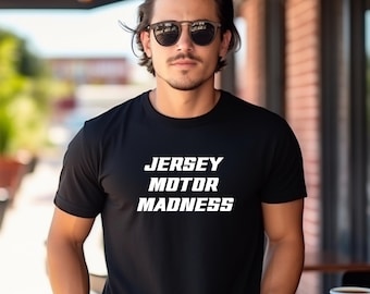 Camiseta Jersey Motor Madness, Camiseta Racing Script, Orgullo de Nueva Jersey, Camiseta de piloto, Color cómodo