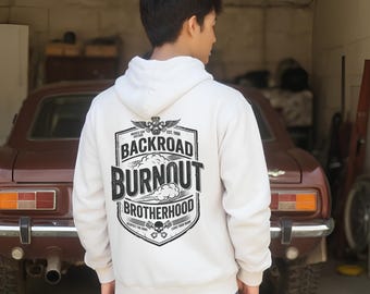 Sudadera con capucha extragrande con estampado de la Hermandad, ropa cómoda para hombre estilo aventura, sudadera con capucha con estampado de quemado de automóviles