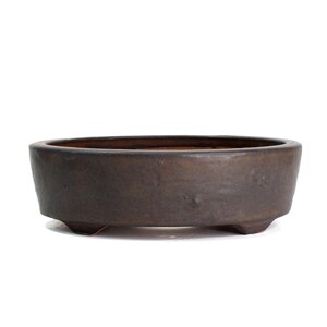 Round 8.25” Iron Brown Glazed Stoneware Bonsai Pot