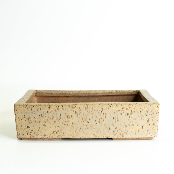 Rectangular 9.25” Tan Glazed Speckled Stoneware Bonsai Pot