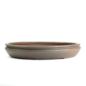 Oval 12.5” Grey Blue and Brown Glazed Stoneware Bonsai Pot