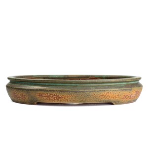 Oval 12.25” Green Glazed Stoneware Bonsai Pot