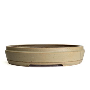 Oval 12.25” Green Tan Glazed Stoneware Bonsai Pot