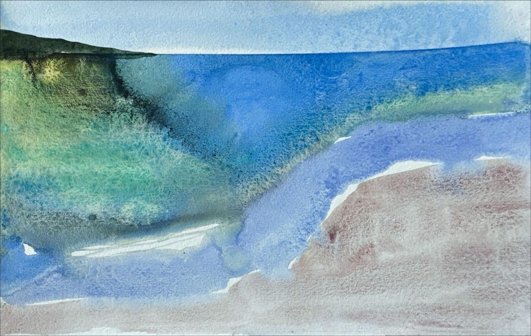 Original Abstract Seaside Watercolour Painting, Unframed, Provided in ...