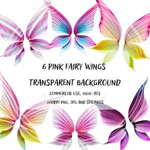 Rosa Feenflügel Set, magisches Fantasy Clipart Bundle, Png Dateien mit transparentem Hintergrund, Schmetterlingsflügel zum Basteln