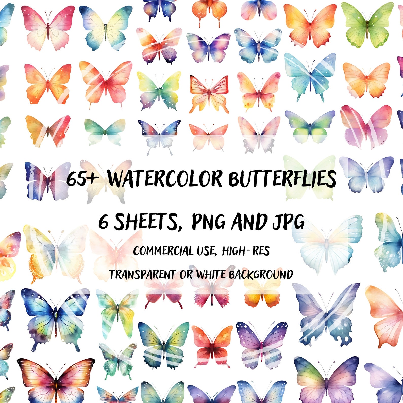 Watercolor Butterflies Clipart Set, Printable Colorful High-quality ...