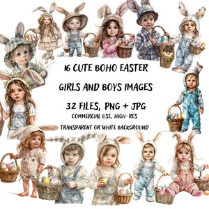 Niedliche Oster Boho Bilder, digitale Scrapbooking-Bundle, Frühlingsdruck und Schnittdateien, Osterhasen-Kinder-Illustration für kommerzielle Nutzung