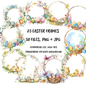 Ostern Rahmen mit Blumen Digitalen Bild Bundle, Frühling Karte machen druckbare Dateien, Ostern Clipart für kommerzielle Nutzung