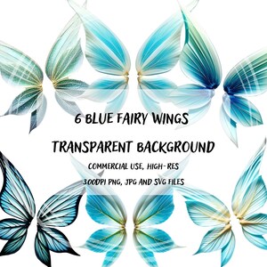 Blaue Feenflügel Set, Png und SVG Dateien für den persönlichen und kommerziellen Gebrauch in Ihren magischen Projekten, Fantasy Digital Image Bundle