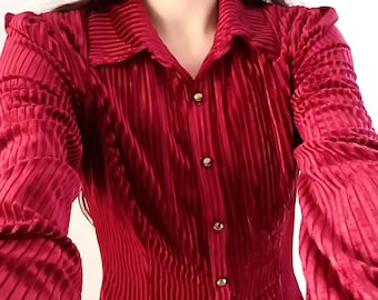 Casual gotische blouse - geregen romantisch piraat rood en zwart dichter slim Corsair vampier cosplay kostuum shirt