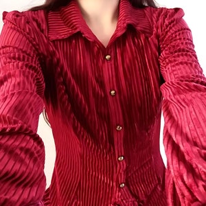 Burgundy Velvet Gothic Blouse: Romantic Pirate Cosplay Shirt