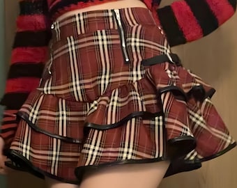 Women Gothic Plaid Skirt Punk Alternative Raver Girls Top Rock Rave Goth Style Outfits Office Night Out Mini Skirt Anime Outfit Gift for Her