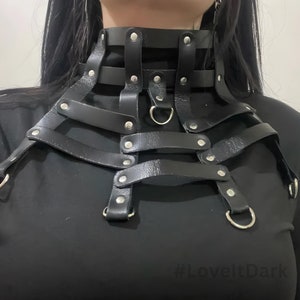 Gothic Leather Collar with Rivets - Black Choker Necklace, Goth Punk Jewelry, Neck Harness for Woman
