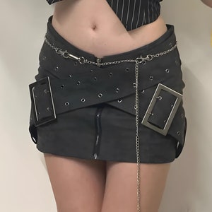 Black PU Leather Gothic Mini Skirt: Punk Rave Outfit