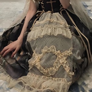 Gothic Lolita Lace Blouse & Long Skirt - Victorian Princess Cosplay Kawaii Babydoll Ruffle Dress, Tea Party, Christian, French Maid, Gift