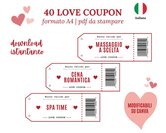 40 Editable Couple Coupons on Canva, Valentine's Day Gift, Love Vouchers in  Italian to Print 