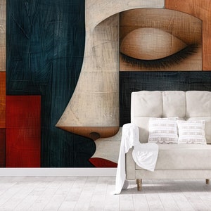 Papier peint abstrait cubisme, décoration intérieure géométrique | Rénovation domiciliaire | Art mural | Papier peint vinyle à décoller et à coller ou non autocollant