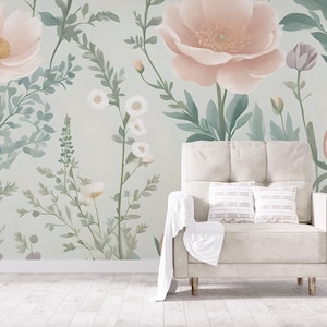 Floral wallpaper, abstract botanical Home Decor | Home Renovation | Wall Art | Peel and Stick Or Non Self-Adhesive Vinyl Wallpaper