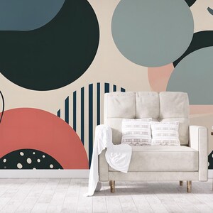 Carta da parati astratta e minimalista, decorazioni per la casa geometriche | Ristrutturazione casa | Arte della parete | Carta da parati in vinile staccabile e incollabile o non autoadesiva