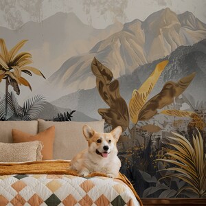 Watercolor tropical landscape wallpaper | Wall Decor | Home Renovation | Wall Art | Peel and Stick Or Non Self-Adhesive Vinyl Wallpaper