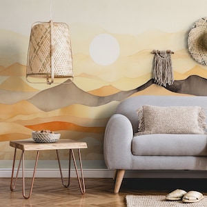 Abstract desert orange wall mural | Wall Decor | Home Renovation | Wall Art | Peel and Stick Or Non Self-Adhesive Vinyl Wallpaper