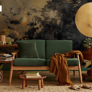 Carta da parati di lusso in stile giapponese, oro opaco e nero | Decorazione da parete | Ristrutturazione casa | Carta da parati in vinile staccabile e incollabile o non autoadesiva