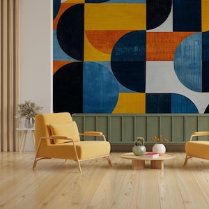 Carta da parati colorata, decorazioni per la casa geometriche | Ristrutturazione casa | Arte della parete | Carta da parati in vinile staccabile e incollabile o non autoadesiva