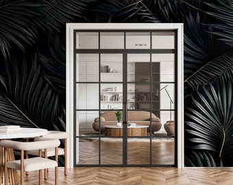 Palm leaf wall mural, black wallpaper | Wall Decor | Home Renovation | Wall Art | Peel and Stick Or Non Self-Adhesive Vinyl Wallpaper