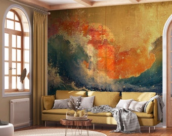 Artistic wall mural, wave wallpaper | Wall Decor | Home Renovation | Wall Art | Peel and Stick Or Non Self-Adhesive Vinyl Wallpaper