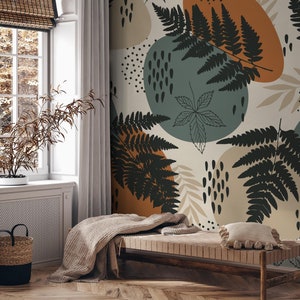 Abstract Leaves Wallpaper | Fern botanical Wall Decor | Home Renovation | Wall Art | Peel and Stick Or Non Self-Adhesive Vinyl Wallpaper