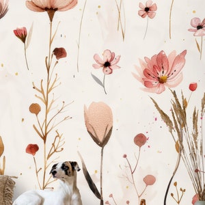 Colorful flowers white wallpaper | Floral Wall Decor | Home Renovation | Wall Art | Peel and Stick Or Non Self-Adhesive Vinyl Wallpaper