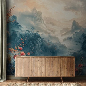Modern landscape wallpaper | mountain Wall Mural | Home Renovation | Wall Art | Peel and Stick Or Non Self-Adhesive Vinyl Wallpaper