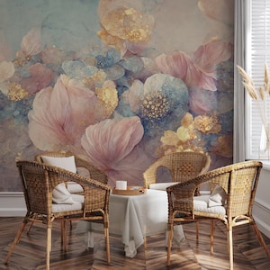 Floral wall mural, pastel colors design wallpaper | Wall Decor | Home Renovation | Peel and Stick Or Non Self-Adhesive Vinyl Wallpaper