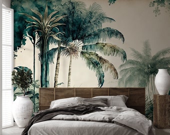 Tropical palm trees wall mural | Wall Decor | Home Renovation | Wall Art | Peel and Stick Or Non Self-Adhesive Vinyl Wallpaper