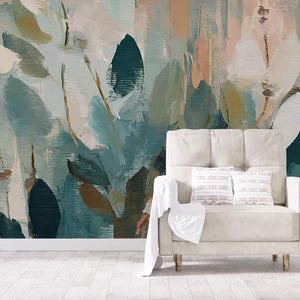 Botanical abstract painting wallpaper | Home Decor | Home Renovation | Wall Art | Peel and Stick Or Non Self-Adhesive Vinyl Wallpaper