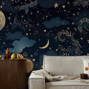 Carta da parati del cielo notturno, stelle e costellazioni Decorazioni per la casa | Ristrutturazione casa | Arte della parete | Carta da parati in vinile staccabile e incollabile o non autoadesiva
