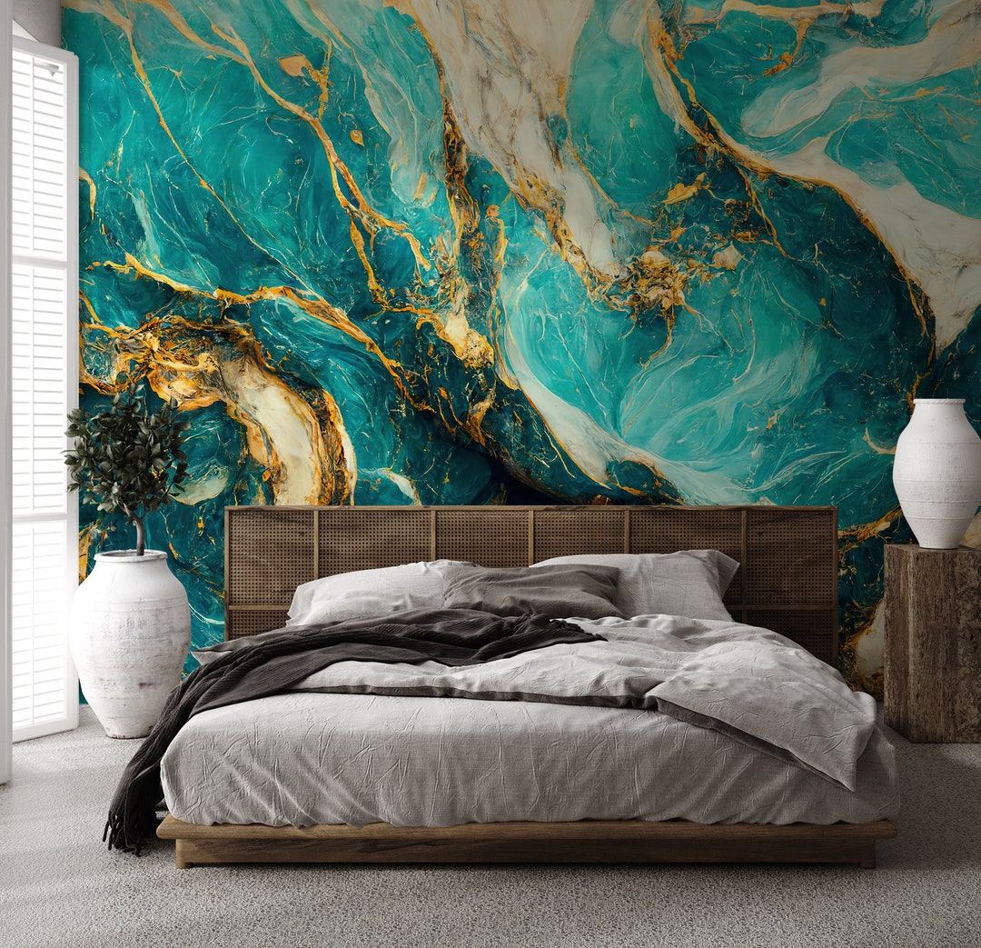 Emerald Green Marble Wall Mural, Abstract Wallpaper | Wall Decor | Home ...