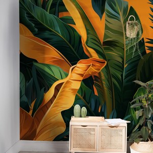 Orange Leaves Wallpaper | Botanical Wall Mural | Home Renovation | Wall ...