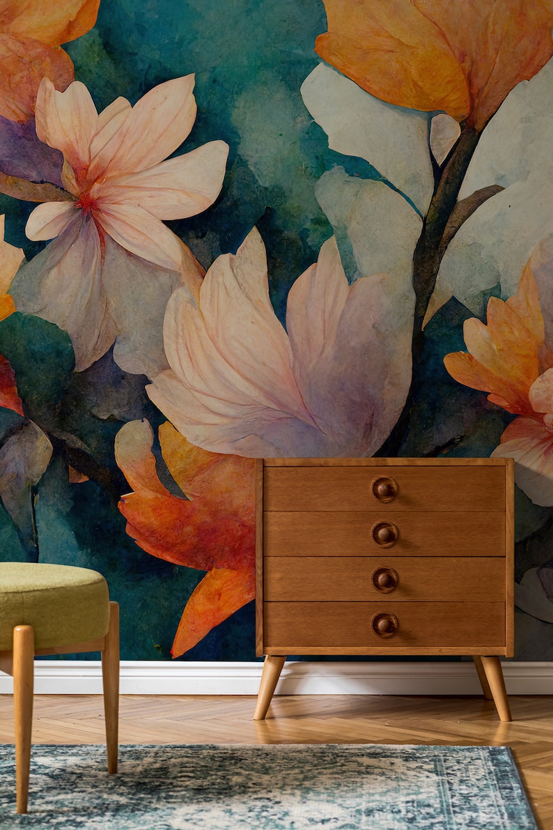 Watercolor Colorful Wallpaper, Flower&plant | Wall Decor | Home ...