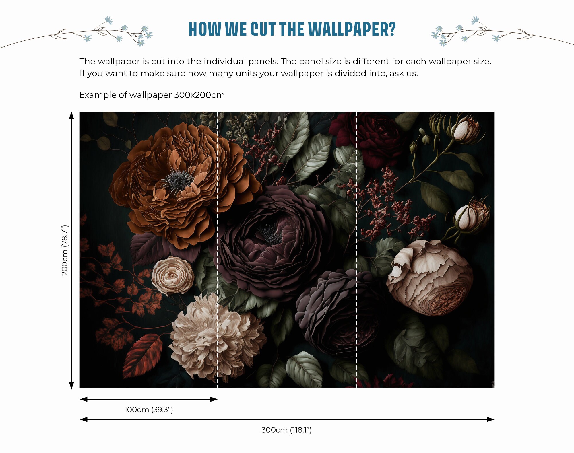 Floral Wall Mural, Dark Dramatic Flower Wallpaper | Wall Decor | Home ...